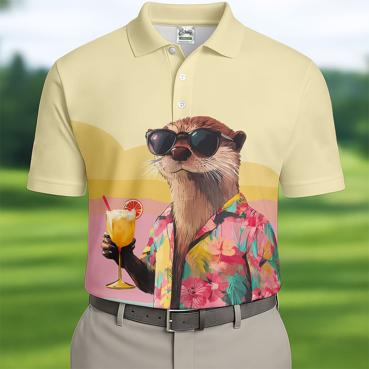 Funny Otter Tropical Theme Hawaiian Golf Shirt, Polo Shirt Men, Golfing Apparel