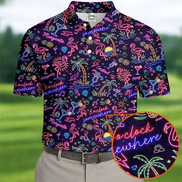 Tropical Theme Neon Pattern Black Golf Shirt, Men's Funny Golf Shirts, Polo ShirtFor Men
