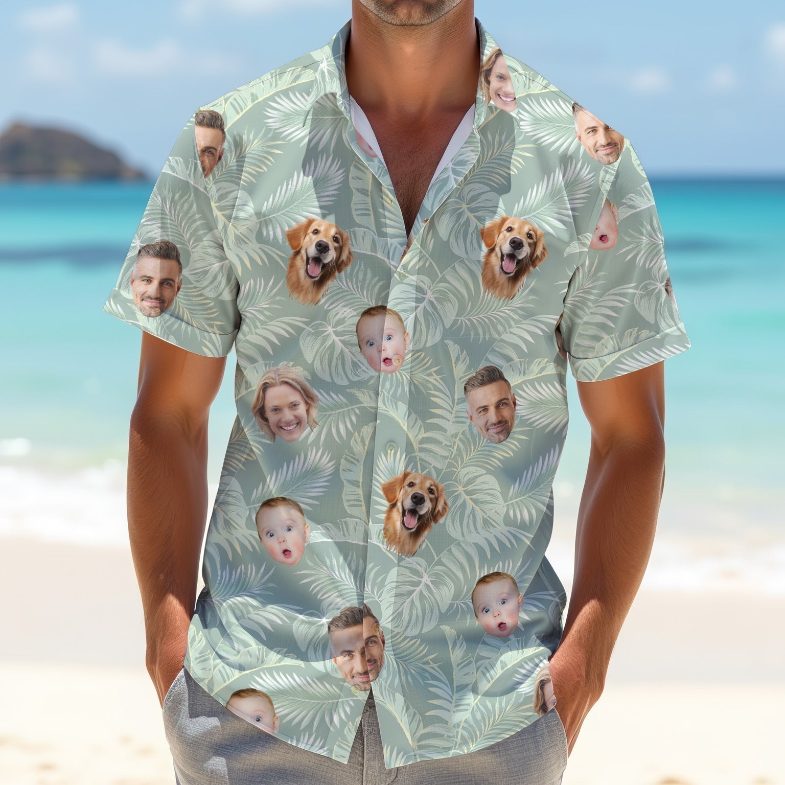 Tropical Leaf Pattern Mens Hawaiian Golf Shirts, Custom Team Shirt, Green Polo ShirtBest Gifts For Men Golfers