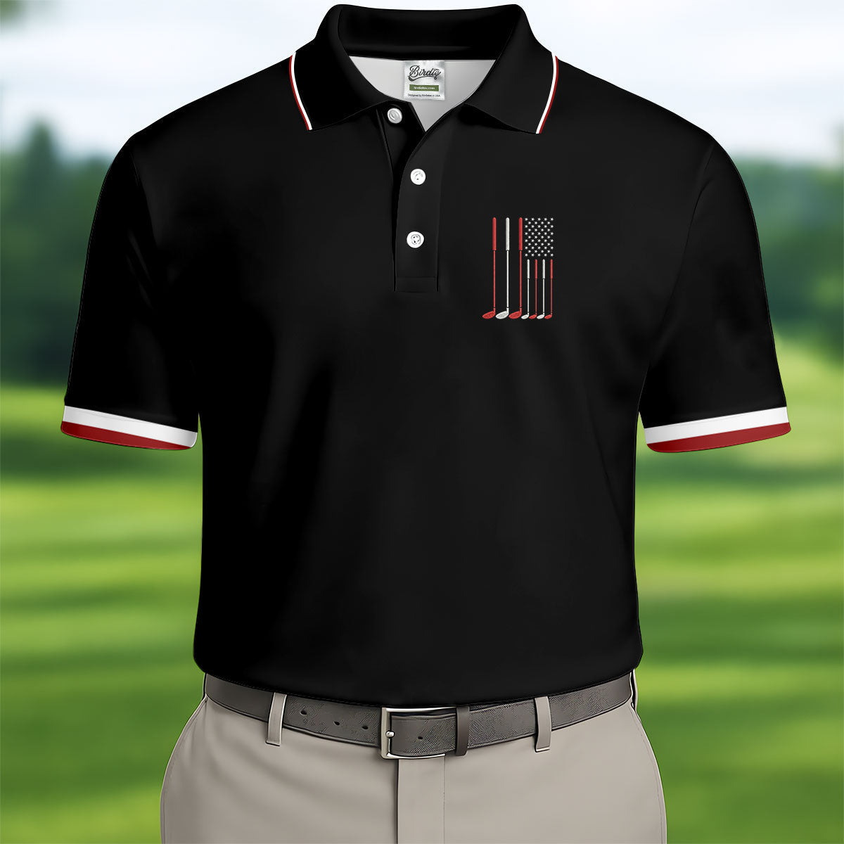 Golf Clubs America Flag Logo 250th Anniversary Black Golf Shirt, Patriotic Golf Shirt, Golf Shirts For Men