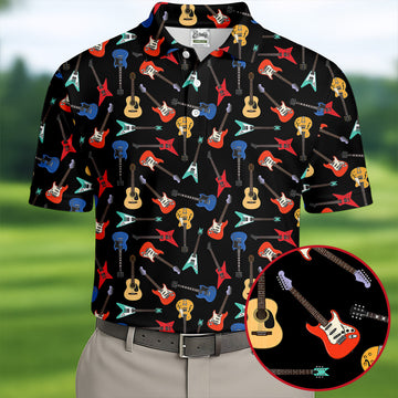 Guitar Pattern Hawaiian Golf Shirt, Music Lover Men's Golf Shirt, Polo Shirts For Men