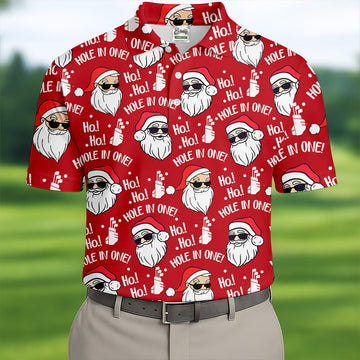 Ho Ho Hole In One Funny Santa Red Christmas Golf Tops For Men, Christmas Golf Shirt, Polo Shirtor Men