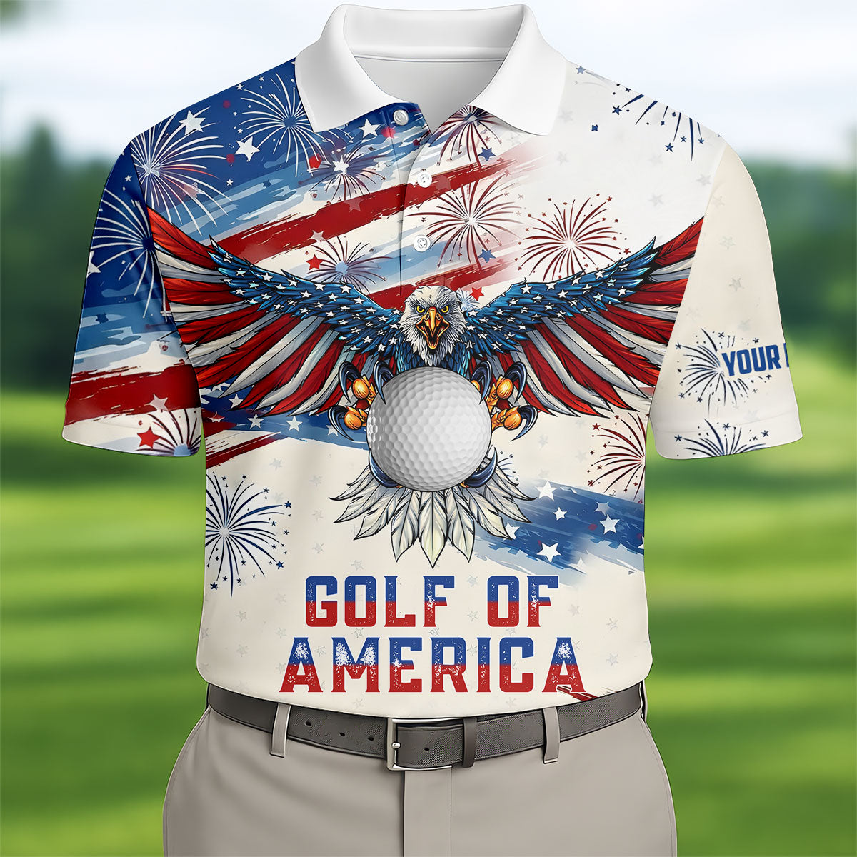 Golf Of America 250th Anniversary Red White Blue Brush Stripes Patriotic 4th Of July Golf Shirts For Men