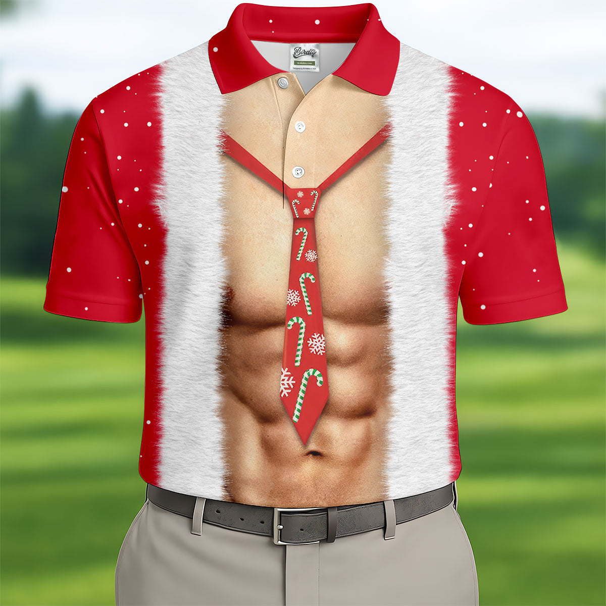 Funny Santa Muscle Cosplay Christmas Golf Shirt, Polo Shirts For Men, Fun Golf Shirts For Men, Golf Gift For Men