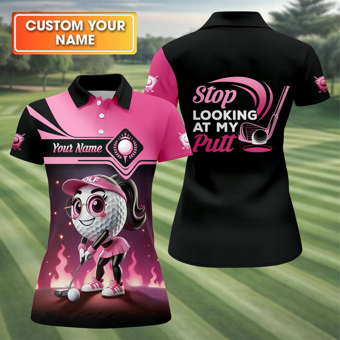 Stop Looking At My Putt Personalized Golf Polo ShirtWomens Golf Gifts, Mothers Day Gifts