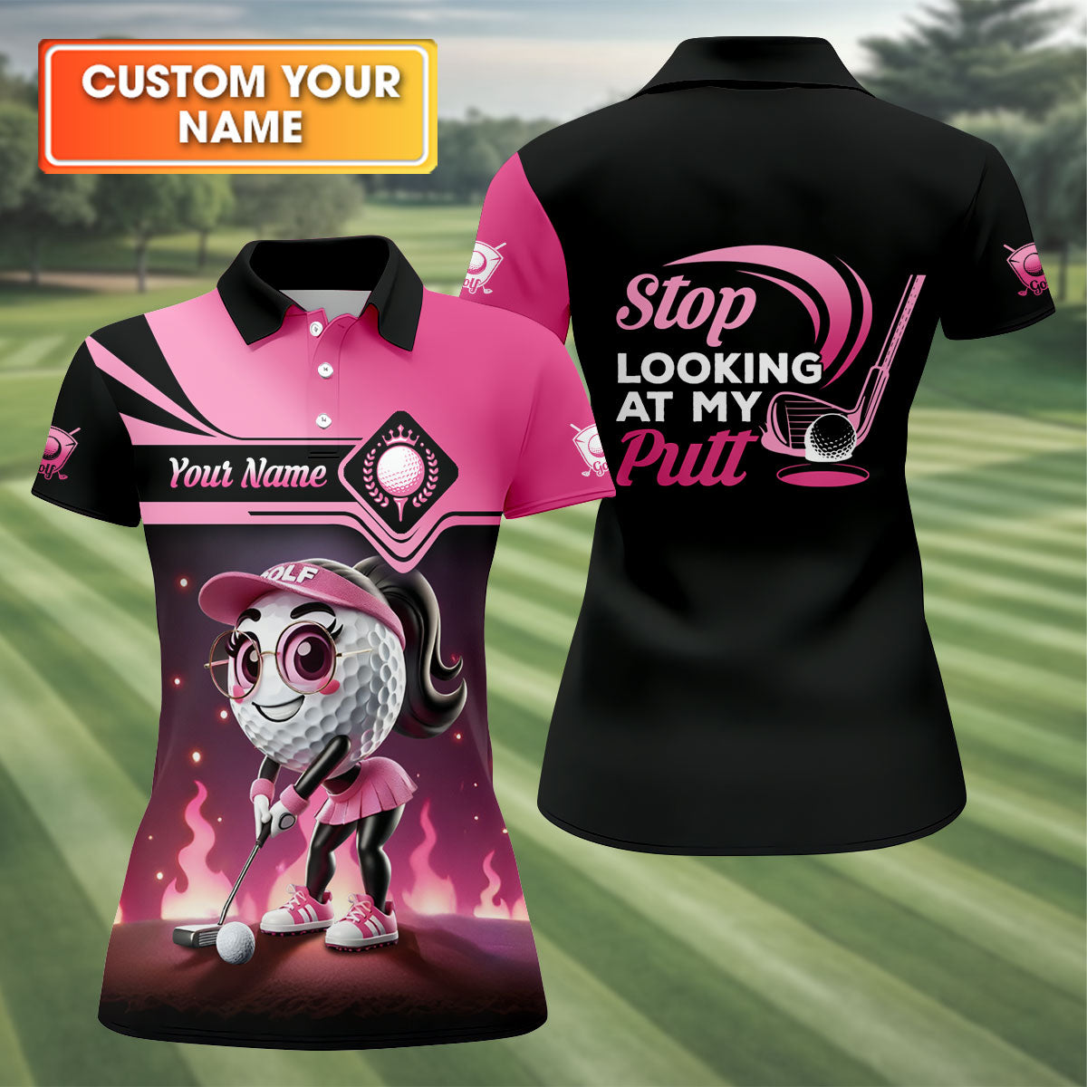 Stop Looking At My Putt Personalized Golf Polo ShirtWomens Golf Gifts, Mothers Day Gifts