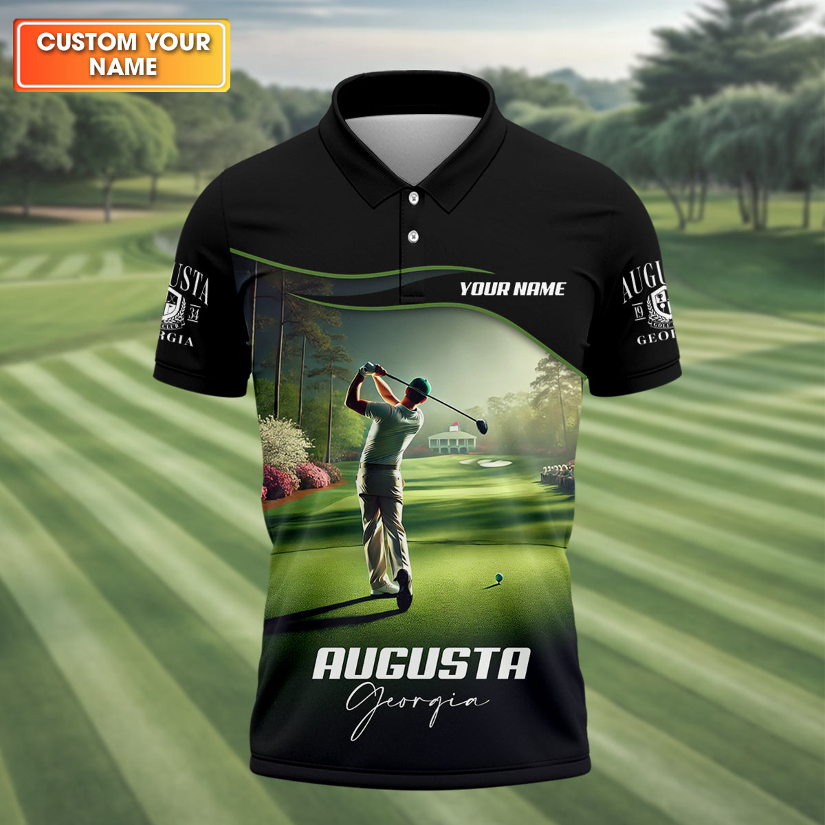 Augusta Georgia Custom Men's Golf Polo ShirtFunny Golf Shirt, Gift For Golfers