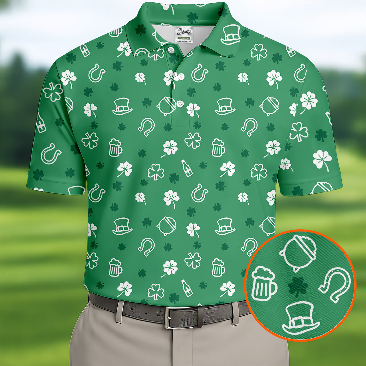 Leprechaun Hat Shamrock Beer Seamless Pattern St. Patrick’s Day Golf Shirt, Polo Shirt Men, Golf Shirts For Men