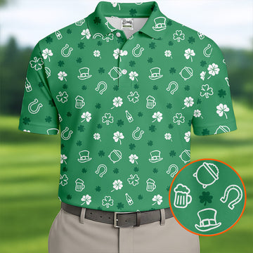 Leprechaun Hat Shamrock Beer Seamless Pattern St. Patrick’s Day Golf Shirt, Polo Shirt Men, Golf Shirts For Men