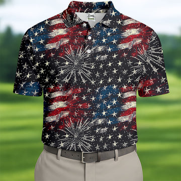 Patriotic American Flag Distressed Color 4th Of July Golf Shirts For Men, 250th Anniversary Polo ShirtFor Men