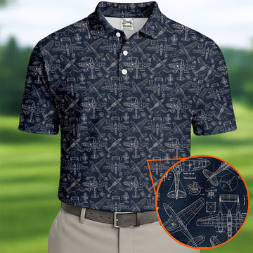 Aircraft Models Airplane Blueprints Golf Tops For Men, Polo ShirtFor Men, Golf Shirts For Men