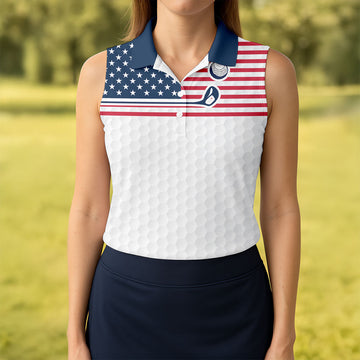 Patriot American Flag Golf Club Golf Ball Pattern Women's Golf Tops, 250th Anniversary Patriotic Golf Shirt