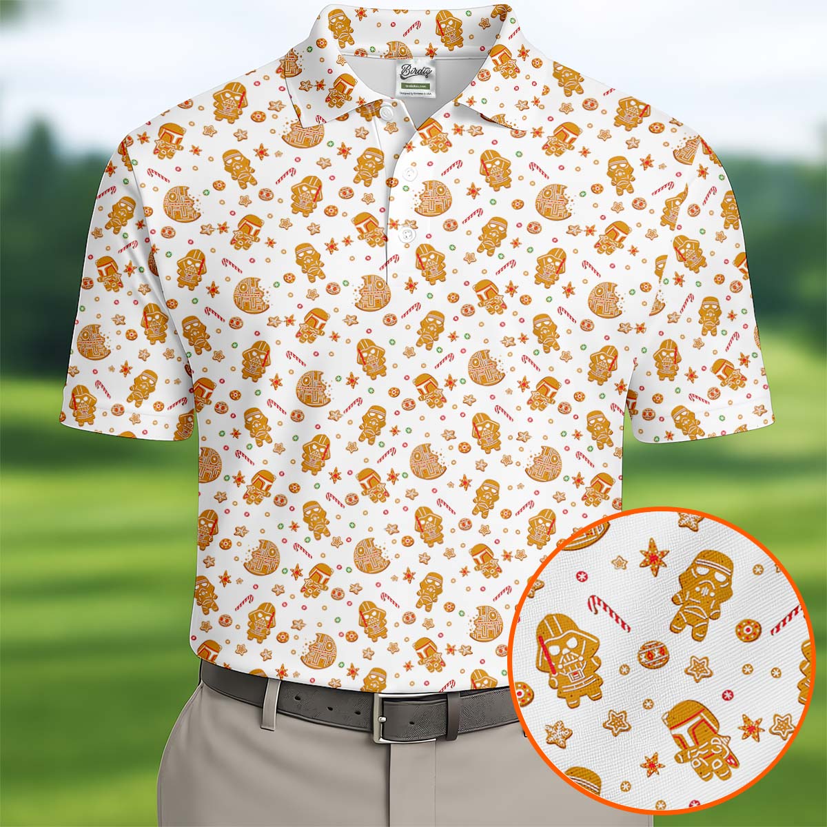 Funny Gingerbread Villain Character Christmas Golf Shirt, White Golf Polo, Fun Golf Shirts For Men