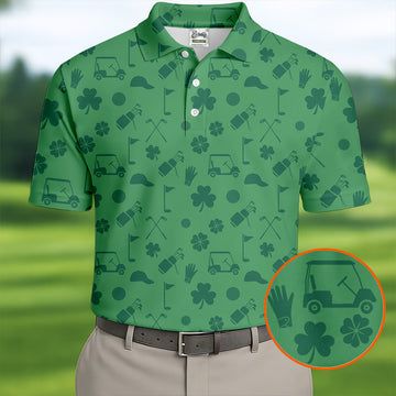 Dark Green Golf Items Seamless Pattern St. Patrick’s Day Shamrock Golf Shirt, Golf Shirts For Men