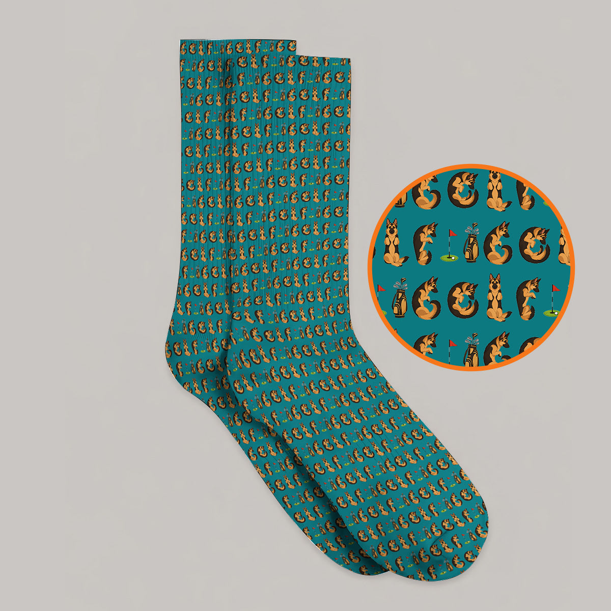 Crazy German Shepherd Pattern Golf Socks, German Dog Golf Sock, Golf Gift For Golfers
