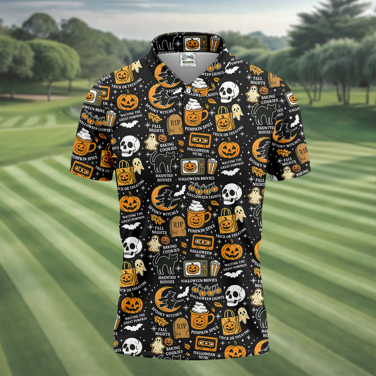 Vintage Halloween Spooky Witches Golf Polo Shirt Halloween Theme Shirts, Ghost Pumpkin, Fun Golf Shirts For Mens