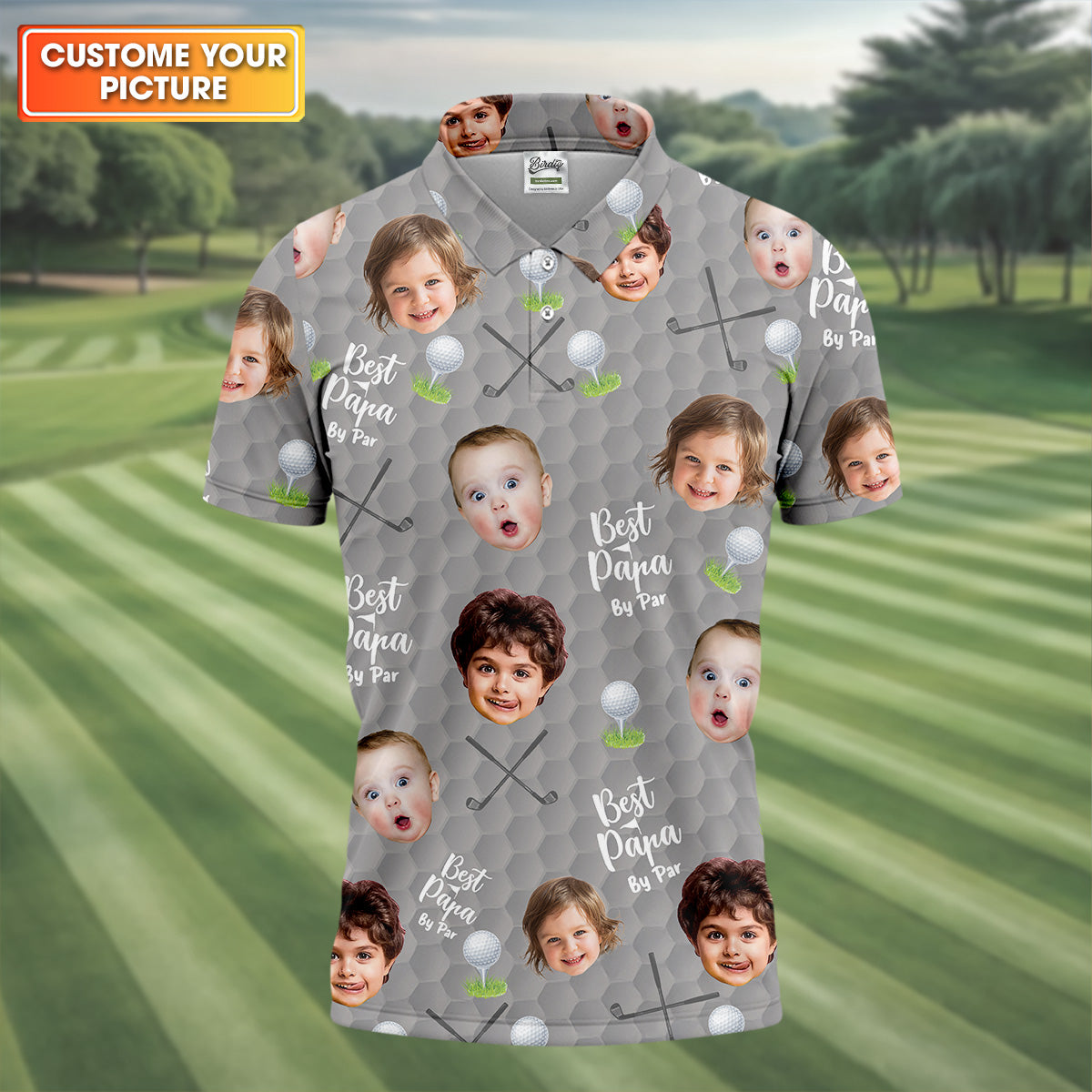 Best Papa By Par Gray Custom Photo Golf Shirt, Funny Golf Shirt, Dad Golf Gifts