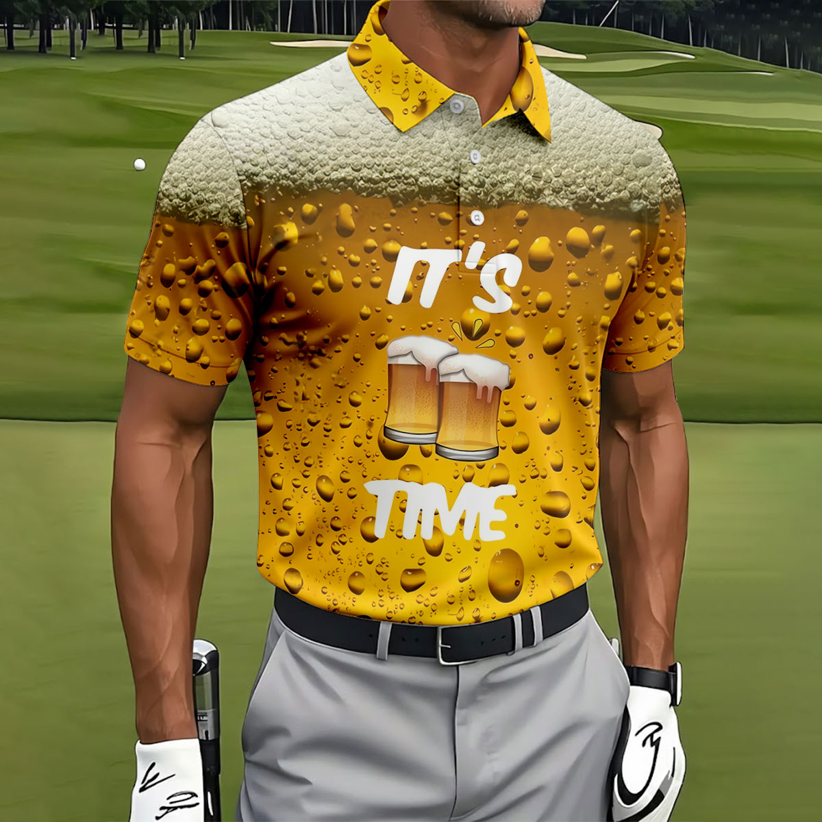 It's Time Golf And Beer Men's Funny Golf Shirts, Hawaiian Golf Shirt, Polo Shirtor Men