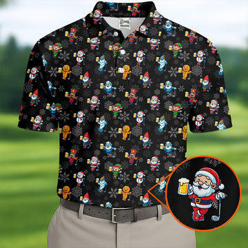 Classic Christmas Characters Black Golf Shirt, Christmas Golf Shirt, Fun Golf Shirts For Men, Polo Shirt Men