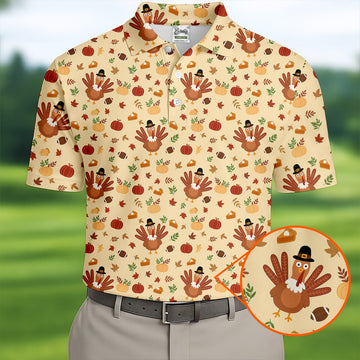Turkey Pumpkin Thanksgiving Golf Tops For Men, Yellow Golf Shirt, Fun Golf Shirts For Men, Polo For Men