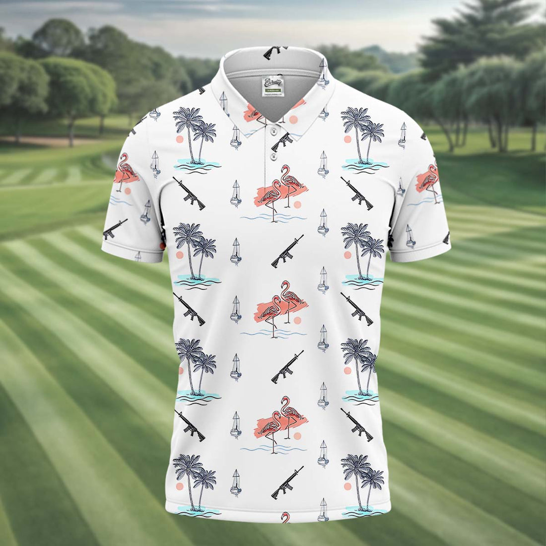 Flamingo Golf Polo ShirtMens Golf Gift, Funny Golf Shirt, Tropical Shirt