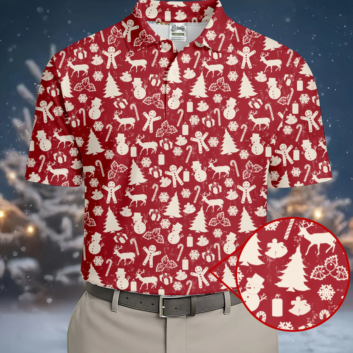 Gingerbread Man Christmas Pine Tree Candy Canes Red And White Polo Shirts For Men, Christmas Golf Shirt