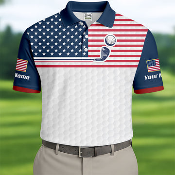 Patriot American Flag Golf Ball Pattern Golf Tops For Men, 250th Anniversary Patriotic Golf Shirt