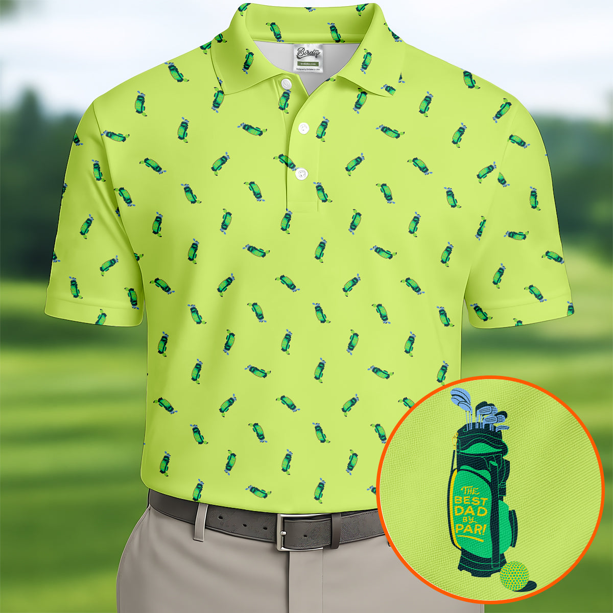 The Best Dad By Par Doodle Pattern Father's Day Golf Shirt, Golf Gift For Dad