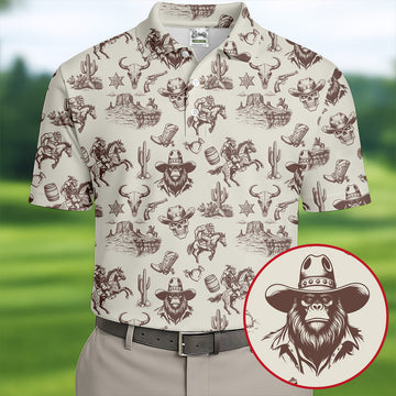 Funny Bigfoot Western Style Hawaiian Golf Shirt, Men's Golf Shirt, Polo Shirts For Men