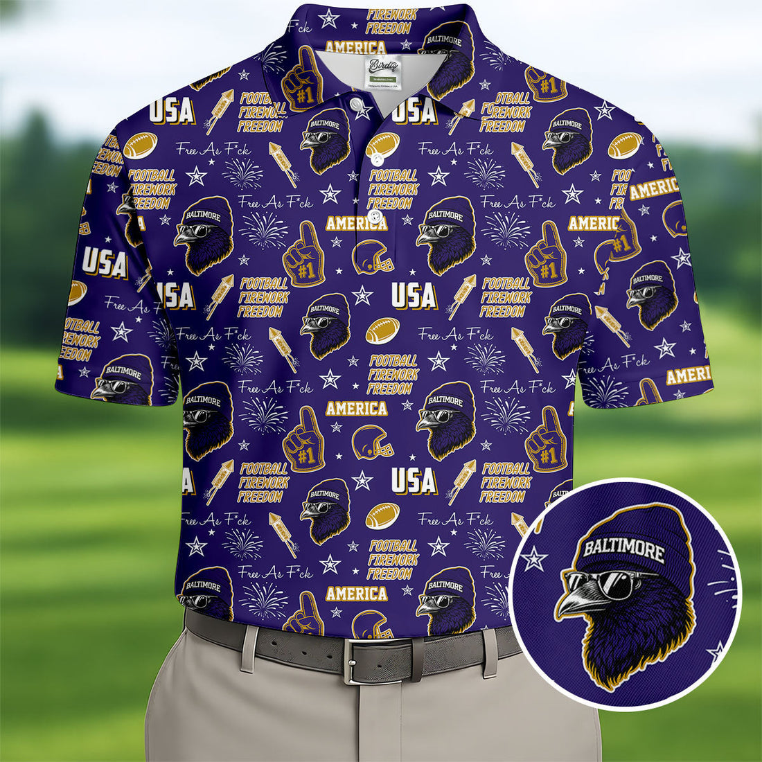 Purple Raven Metallic Gold With Purple Sport Polo, American Football League Gift Ideas For Football Fans