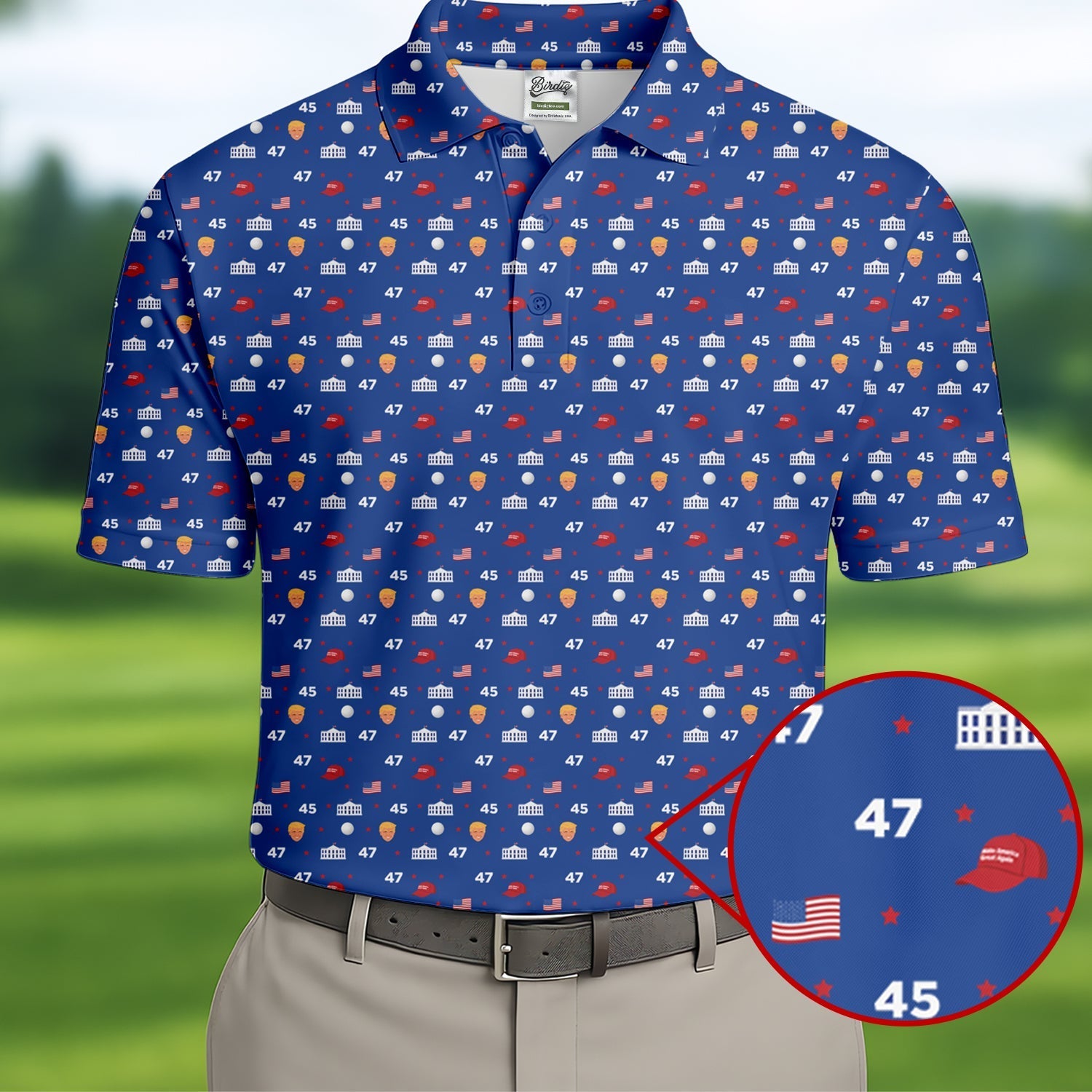 45 47 US Flag Pattern Blue Golf Shirt, Funny Golf Shirt, Golf Shirts For Men, Golf Gift For Men