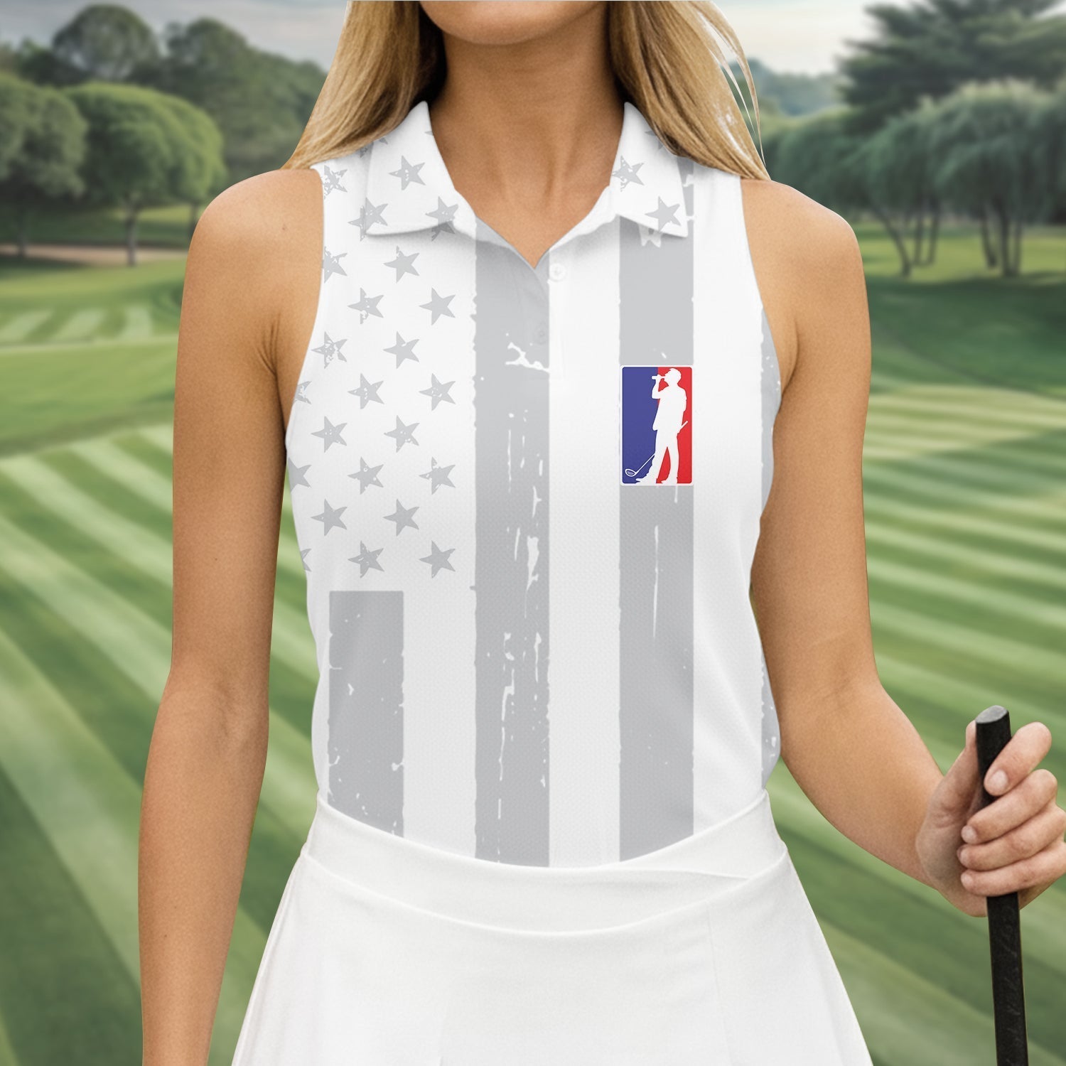 The Game Of Golf American Flag Patriot Women's Golf Shirts, Women's Golf Tops, Ladies Golf Shirt