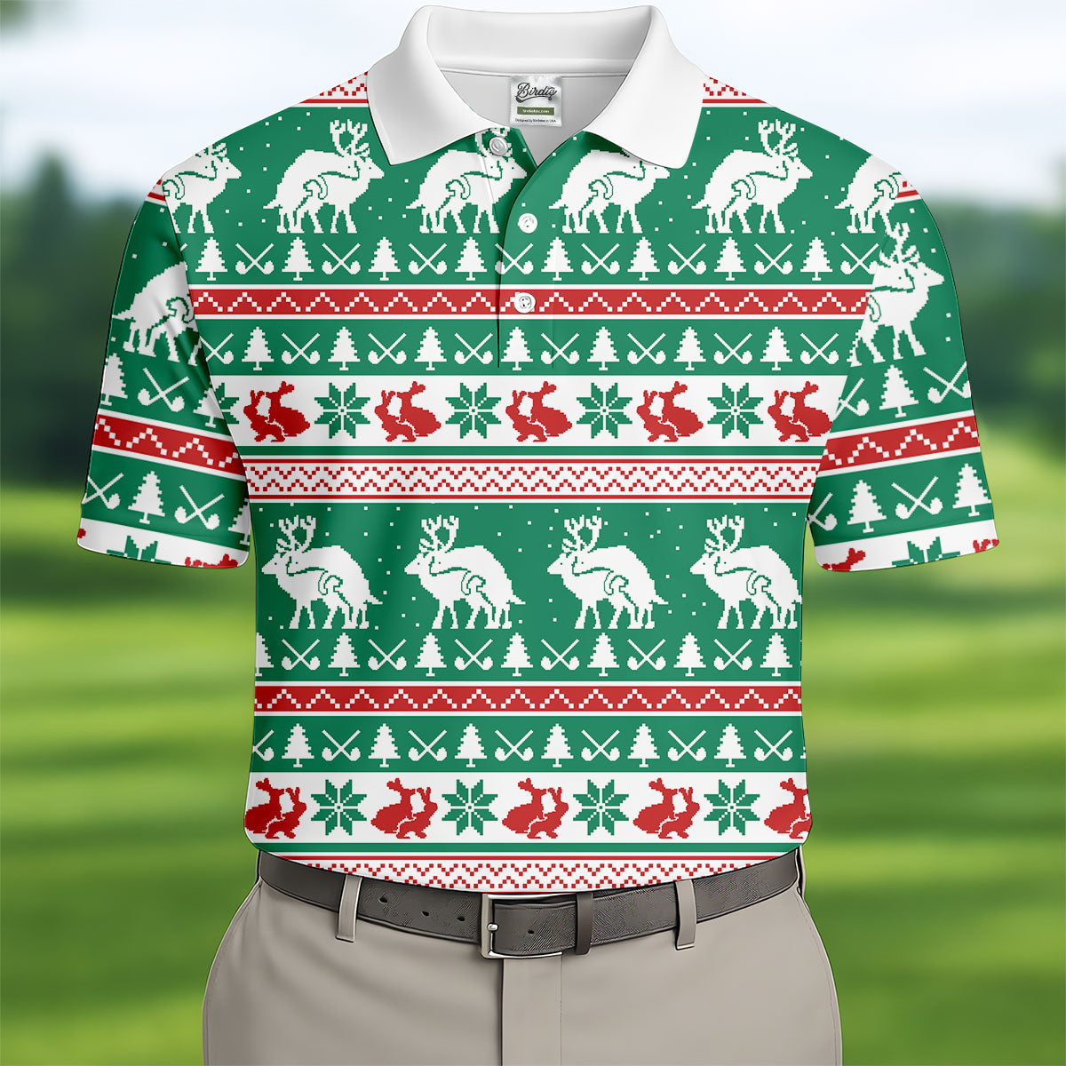 Christmas Festive Reindeer Snowflakes Christmas Golf Shirt, Golf Gift For Men, Golf Shirts For Men