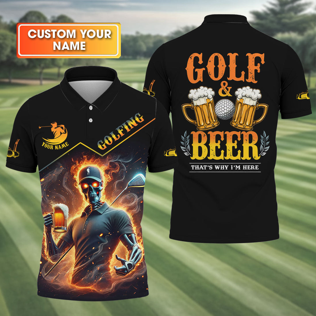 Golf And Beer Personalized Skull Golf Polo Shirtad Golf Gift, Christmas Golf Gift