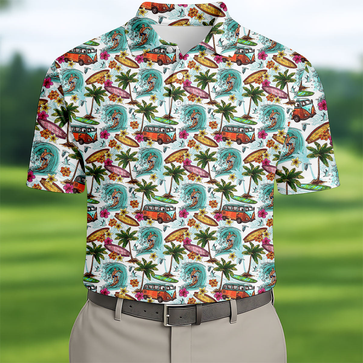 Tropical Trip Big Wave Riders Hawaiian Golf Shirt, Polo Shirtor Men, Golfing Apparel