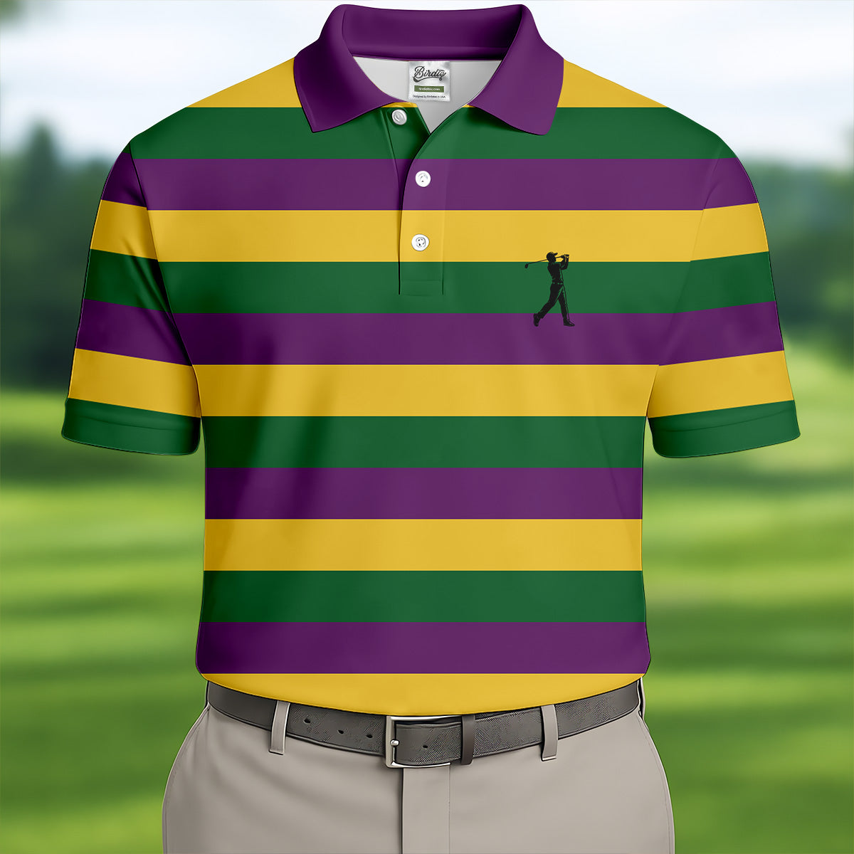 Gold Purple Green Mardi Gras Stripe Pattern Men's Golf Polo ShirtGift For Men, Golf Shirts For Men