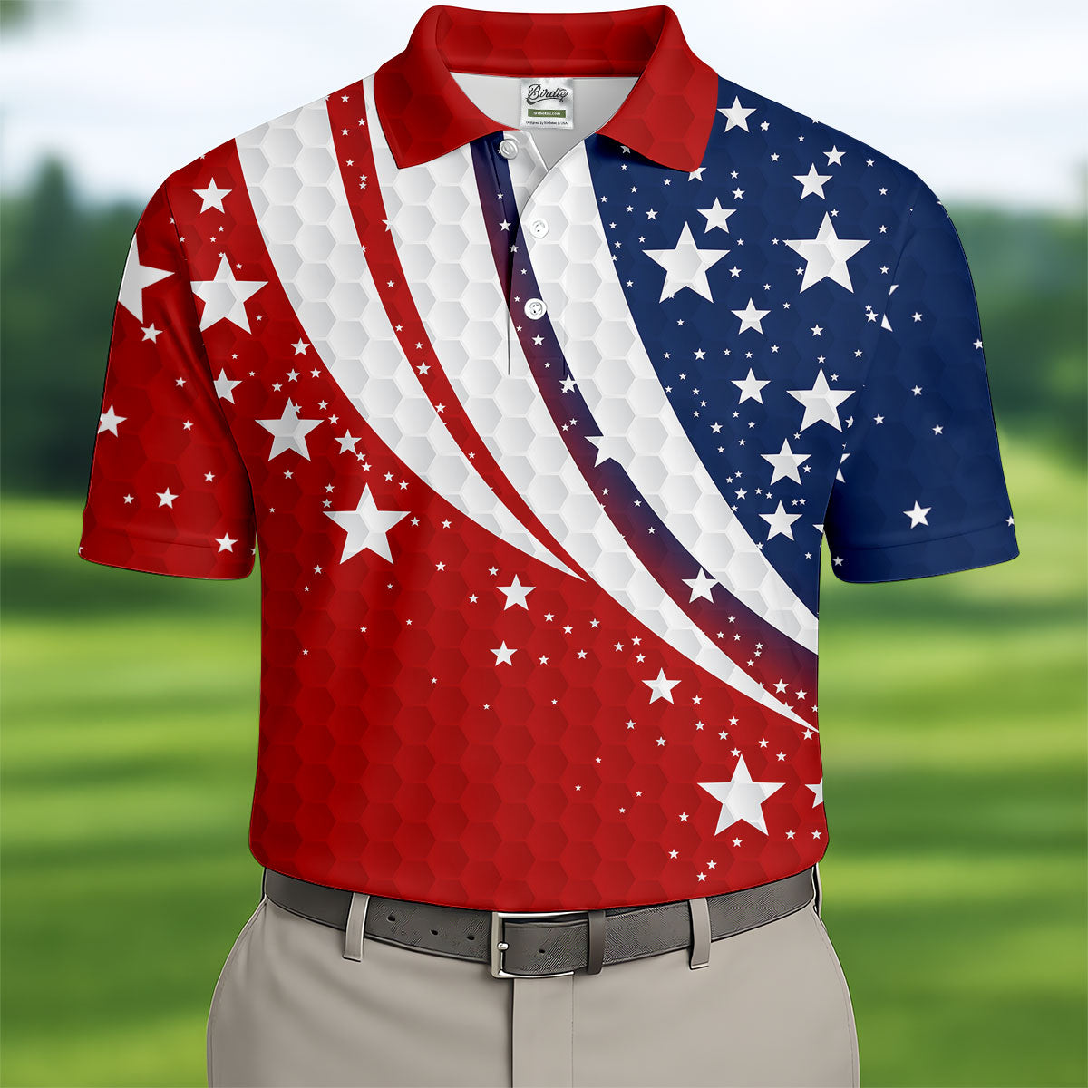 Stars And Stripes Golf Ball Pattern Patriotic 4th Of July Golf Shirt, 250 Celebration Golf Shirts For Men