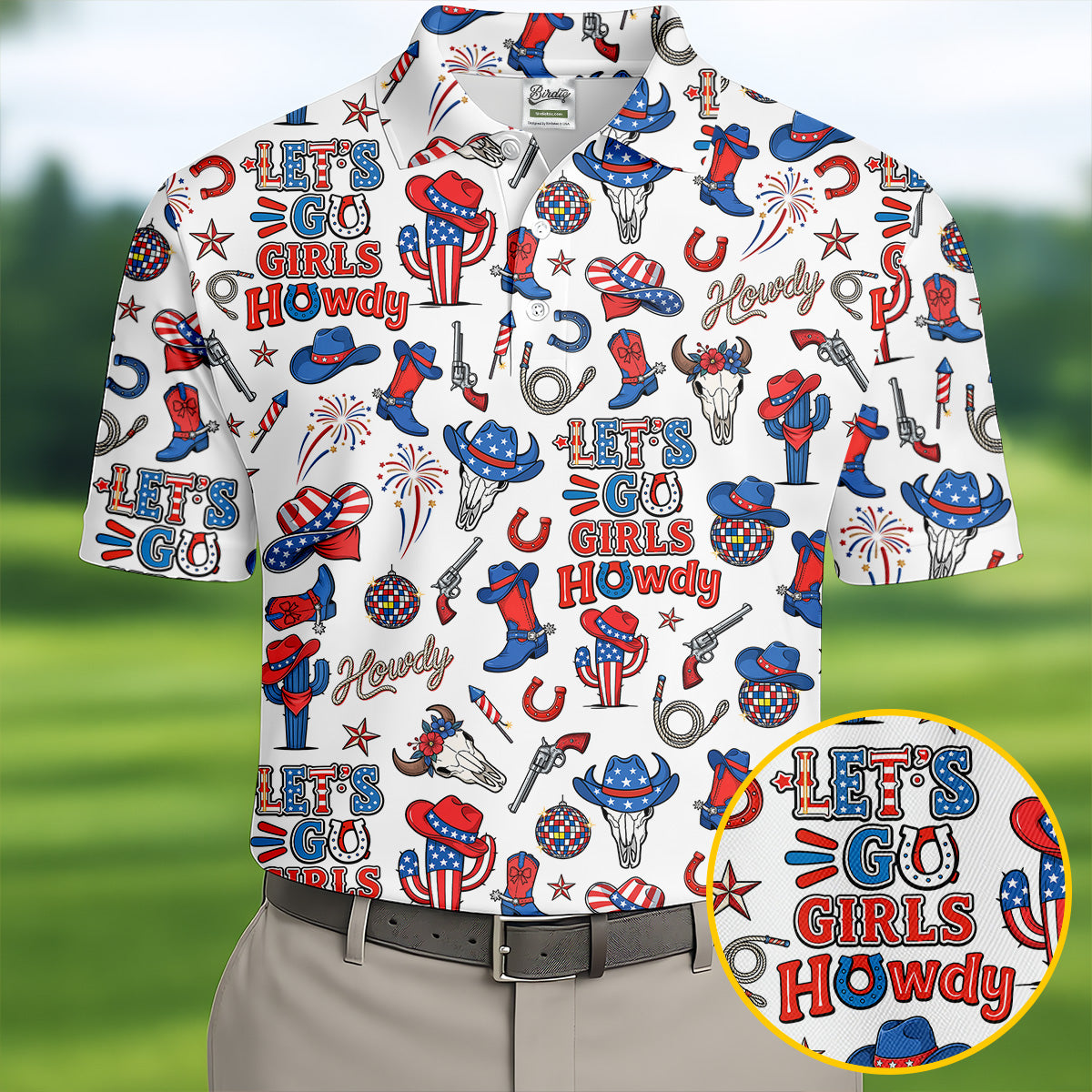 Let's Go Girl Howdy 250th Anniversary Western Cowboy Patriotic 4th Of July Golf Shirt, Golf Shirts For Men