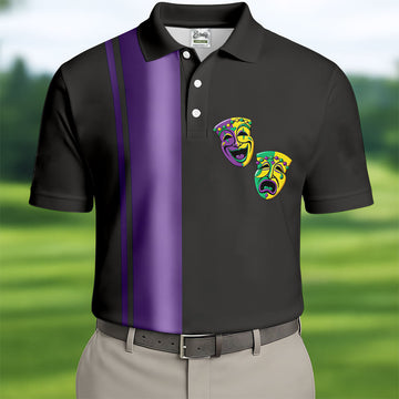 Melpomene And Thalia Theatrical Masks Purple Stripe Mardi Gras Golf Shirt, Polo ShirtFor Men, Golf Shirts For Men