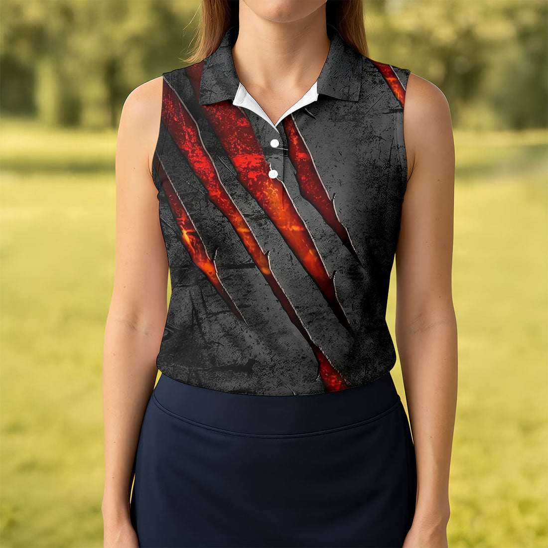 Red Claw Marks Hawaiian Golf Shirt, Scratch Print Women's Golf Tops, Ladies Golf Shirts
