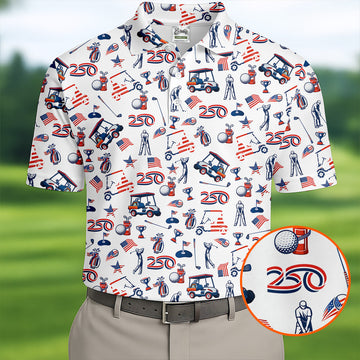 250th Anniversary US Flag Pattern Patriotic Golf Shirt, 4th Of July Golf Shirt Golf Tops For Men, Golf Shirts For Men