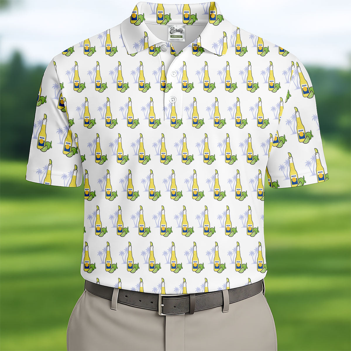 Beer And Lime Palm Tree Pattern Tropical Golf Shirt, Golf Shirts For Men, Polo ShirtFor Men