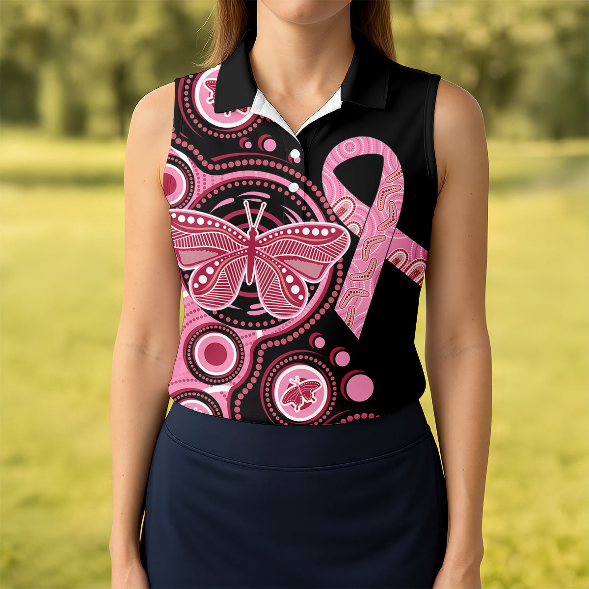 Breast Cancer Pink Butterfly Women Golf Top, Cancer Awareness Shirt, Ladies Golf Shirts