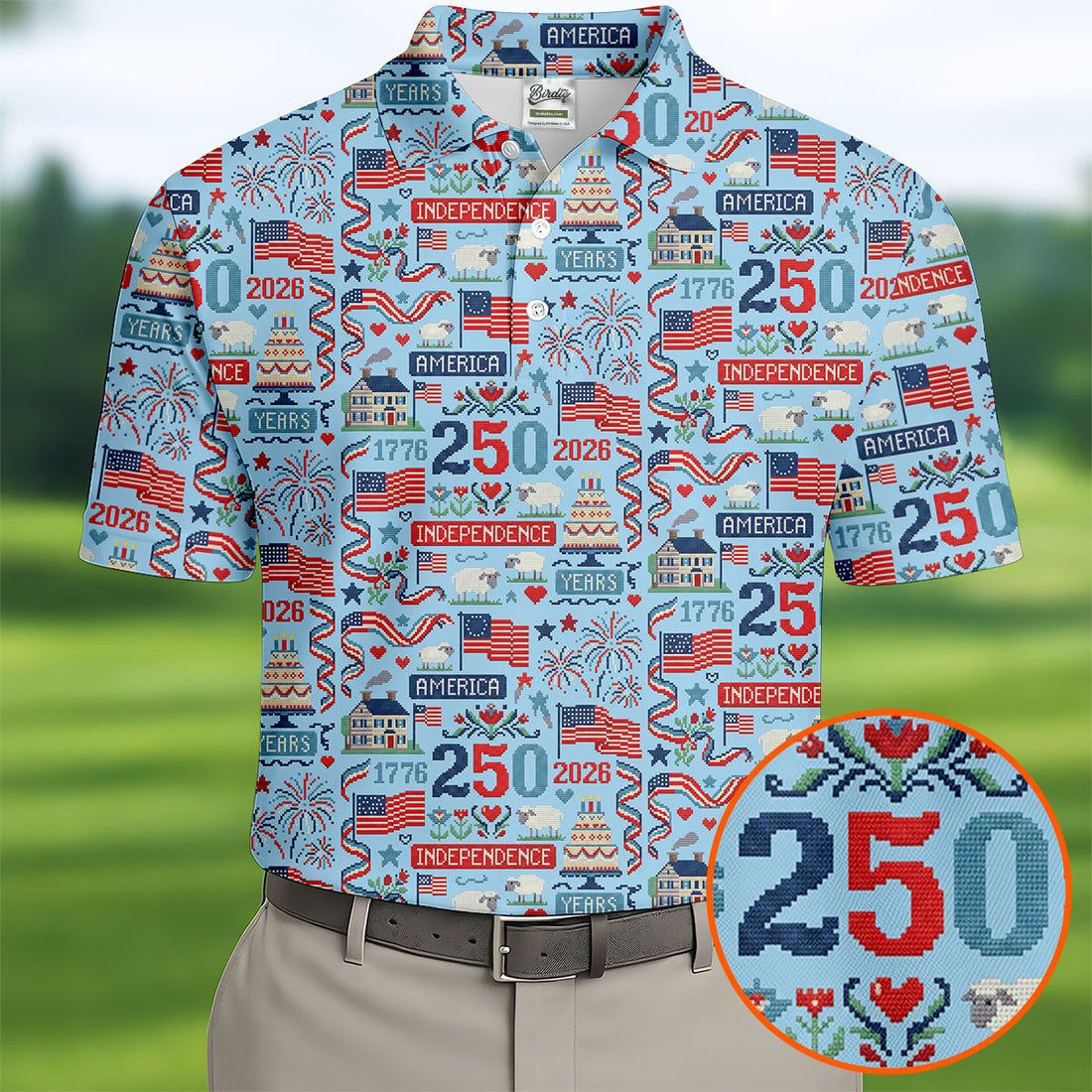 America Independence 250 Years Blue Golf Shirt, Patriotic 4th Of July Golf Shirts For Men