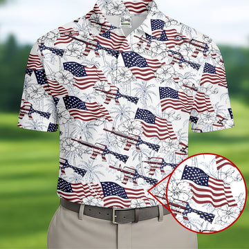 Hawaiian American Golf Tops For Men, 250th Anniversary Patriotic Golf Shirt, Polo ShirtFor Men