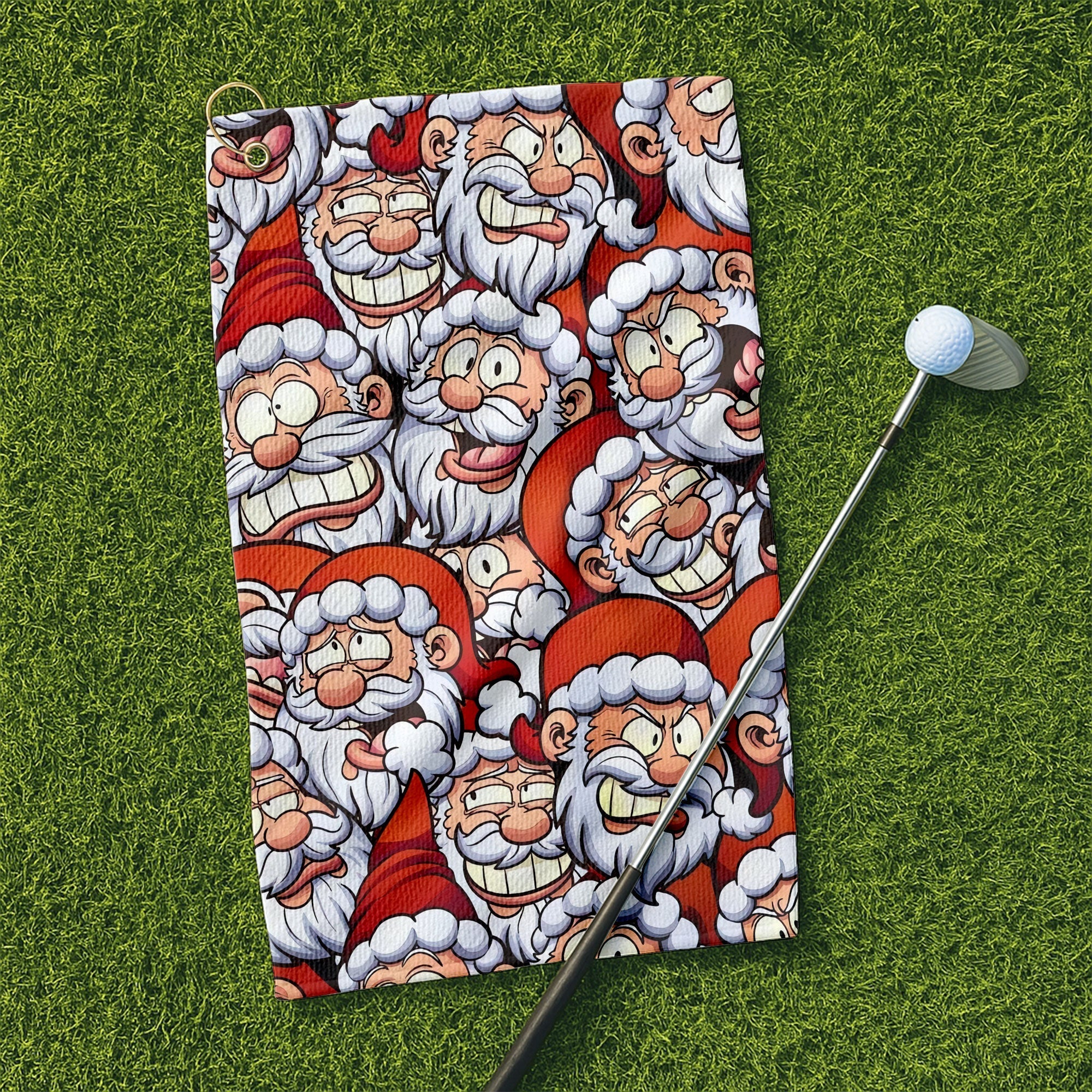 Santa Claus Face Funny Golf Towels, Golf Gift Ideas, Golfing Accessories, Christmas Golf Gift