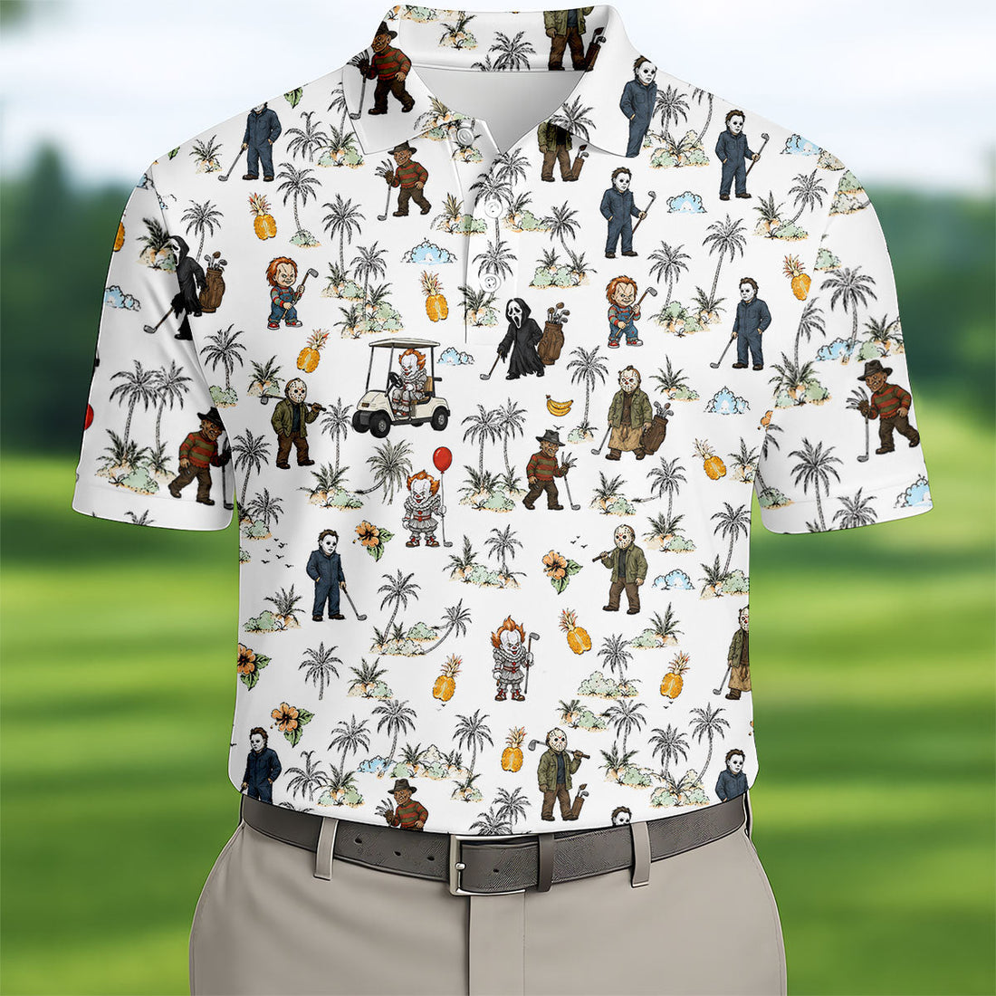 Mini Horror Character Halloween Golf Shirt, Printed Golf Shirts, Golf Polo Shirts For Men