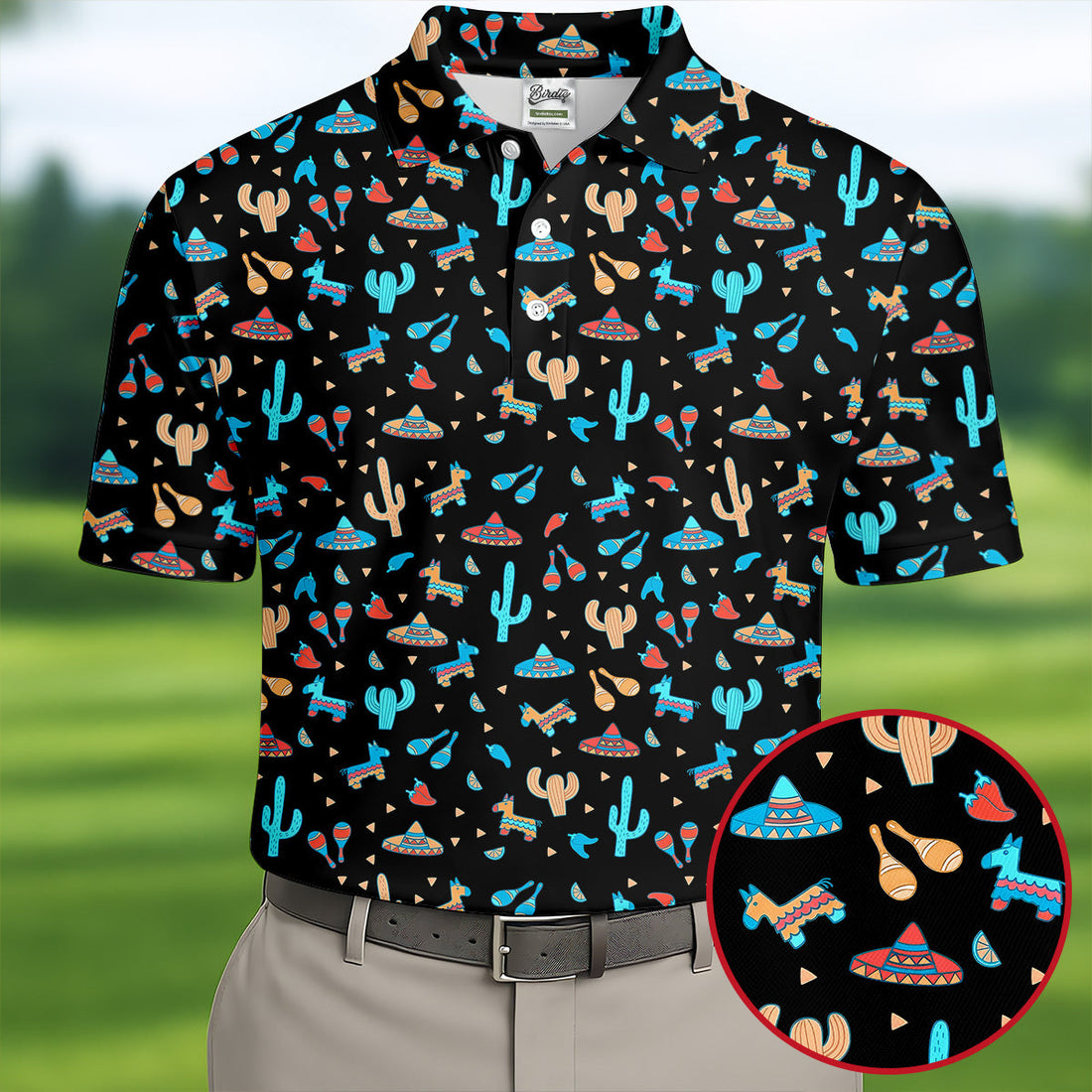 Blue And Beige Cacti Mini Pinatas Cinco De Mayo Celebration Fiesta Themed Golf Shirts For Men