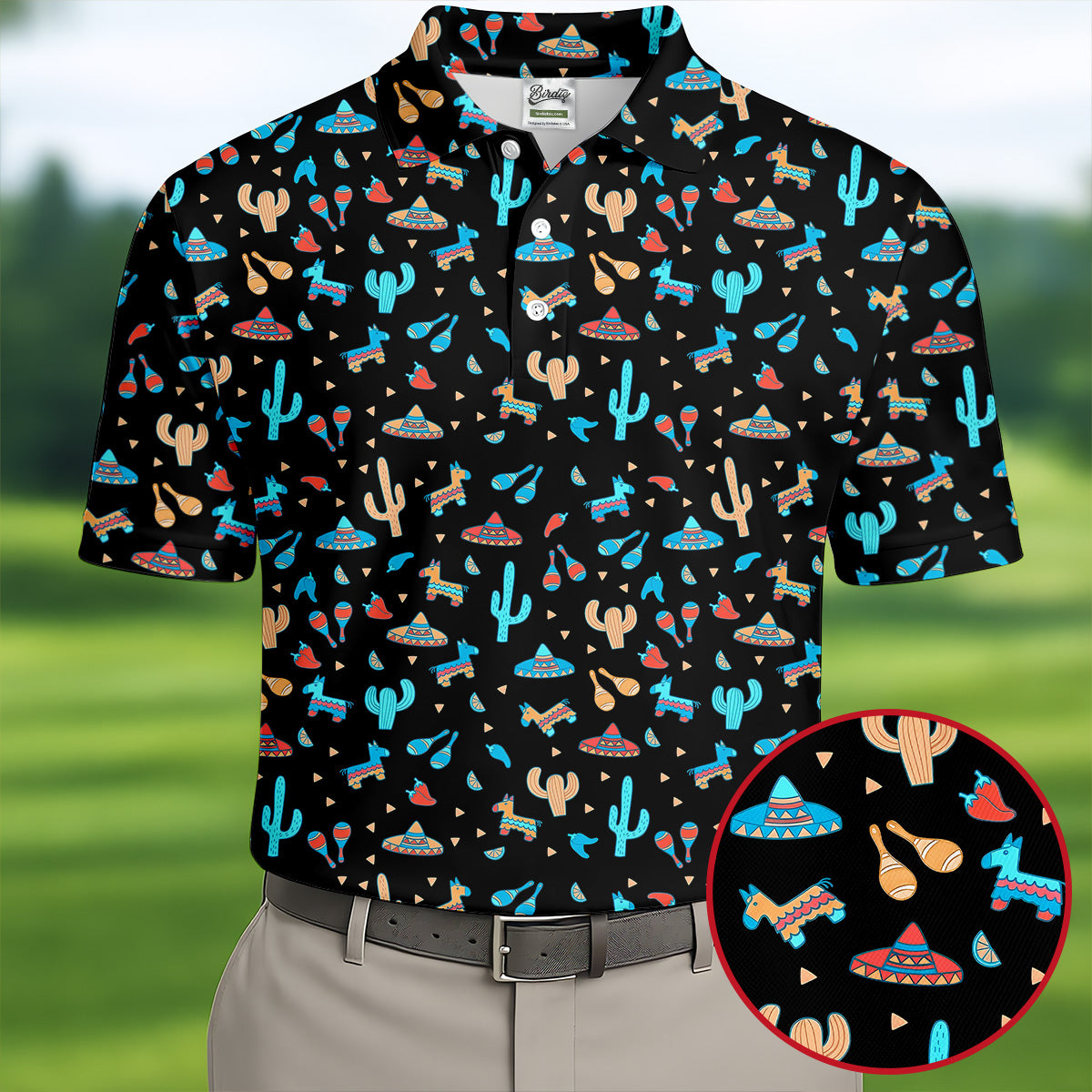 Blue And Beige Cacti Mini Pinatas Cinco De Mayo Celebration Fiesta Themed Golf Shirts For Men