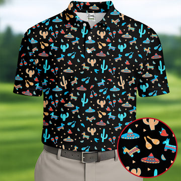 Blue And Beige Cacti Mini Pinatas Cinco De Mayo Celebration Fiesta Themed Golf Shirts For Men